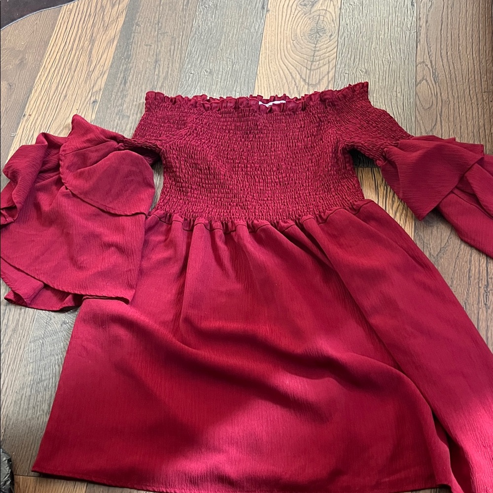 Off-Shoulder Maroon Boho Dress with Flared Sleeves. SHEIN curve 3XL